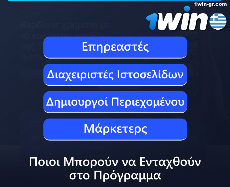Κατάλογος προσώπων που μπορούν να ενταχθούν στο πρόγραμμα συνεργατών 1Win