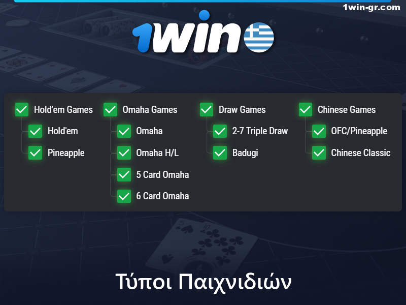 Τύποι παιχνιδιών πόκερ στο 1win Ελλάδα